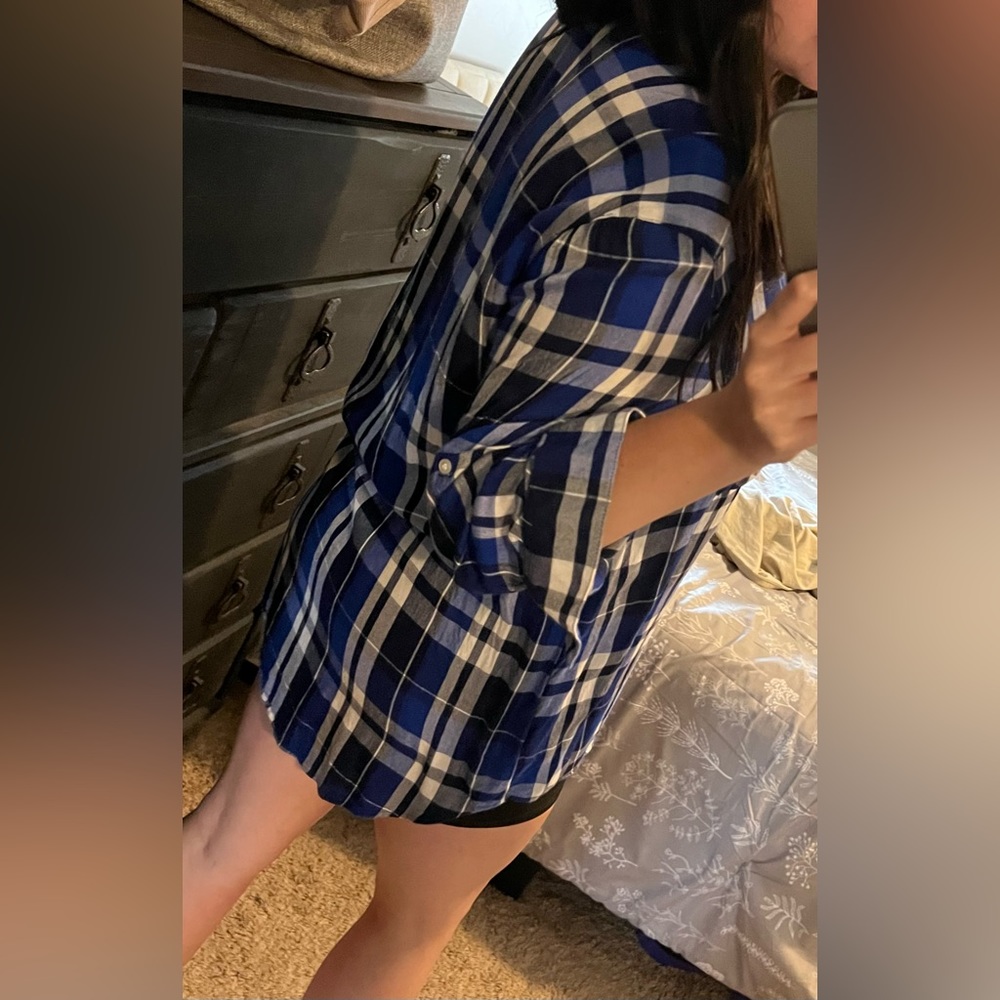 Express Button Down Flannel Blue - image 4